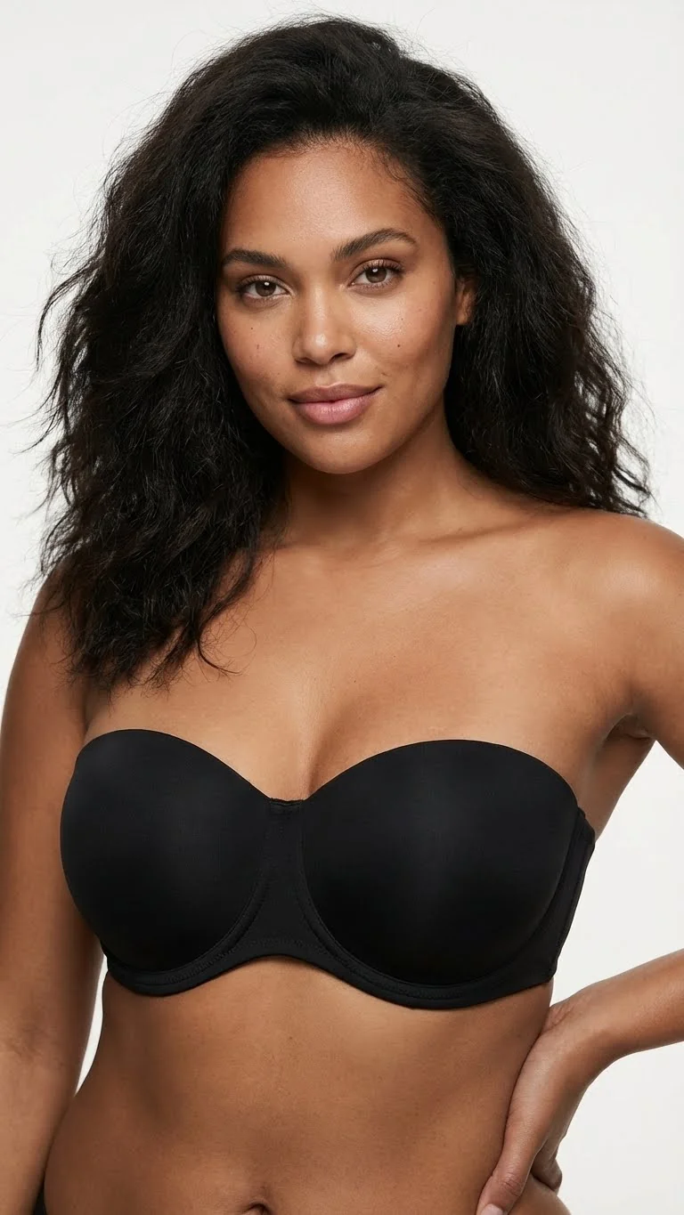 LunaIntim Siyah Balconette Straplez Göğüs Dikleştiren Destekli Push-Up Sütyen - Arka Görünüm